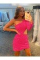 Shop One Shoulder Long Sleeves Short Velvet Sequin Homecoming Dress / Prom Dress Sydney