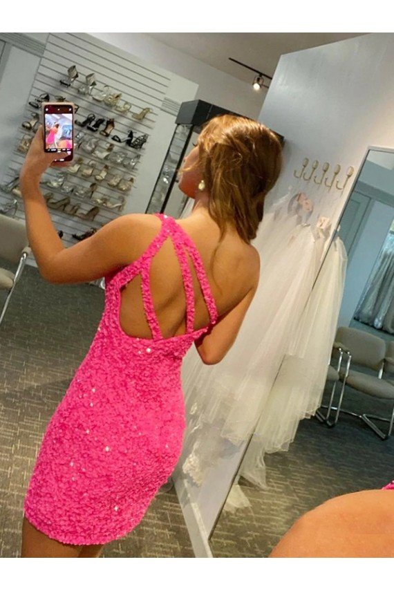 Shop Short One Shoulder Sleeveless Velvet Sequin Homecoming Dress / Prom Dress Sydney