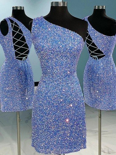 Shop Short Velvet Sequin One Shoulder Sleeveless Homecoming Dress / Prom Dress Sydney