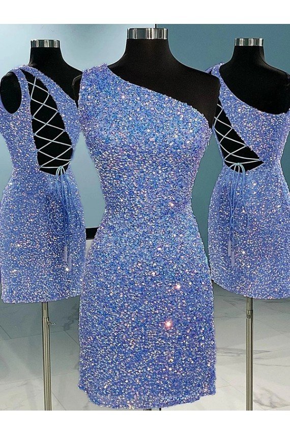 Shop Short Velvet Sequin One Shoulder Sleeveless Homecoming Dress / Prom Dress Sydney