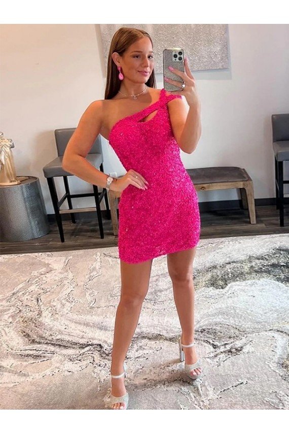 Shop Velvet Sequin One Shoulder Sleeveless Short Homecoming Dress / Prom Dress Sydney