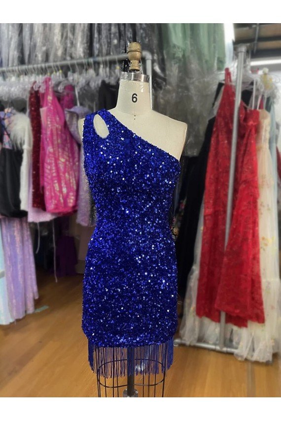 Shop One Shoulder Keyhole Sleeveless Short Velvet Sequin Homecoming Dress / Prom Dress Sydney