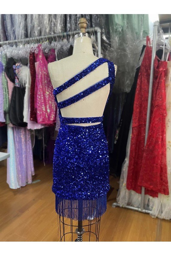 Shop One Shoulder Keyhole Sleeveless Short Velvet Sequin Homecoming Dress / Prom Dress Sydney