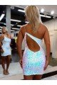 Shop One Shoulder Keyhole Back Sleeveless Short Velvet Sequin Homecoming Dress / Prom Dress Sydney