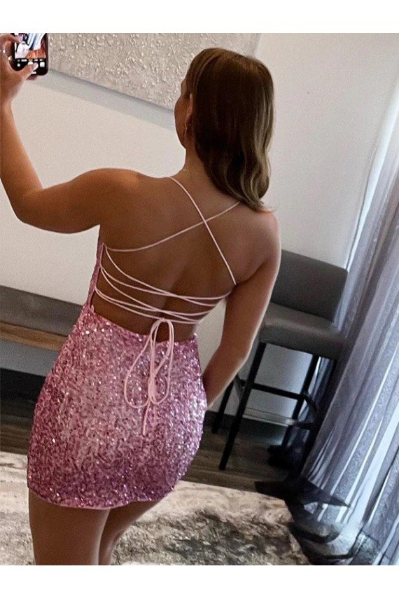 Shop Spaghetti Straps Sleeveless Short Velvet Sequin Homecoming Dress / Prom Dress Sydney