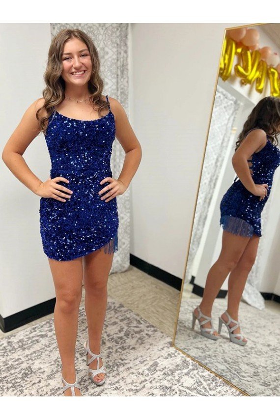 Shop Spaghetti Straps Backless Sleeveless Short Velvet Sequin Homecoming Dress / Prom Dress Sydney