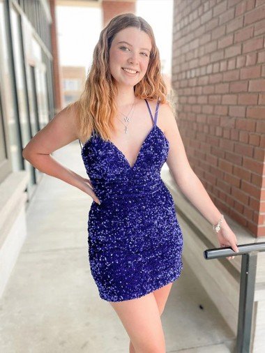 Shop Sleeveless Short Velvet Sequin V-Neck Homecoming Dress / Prom Dress Sydney
