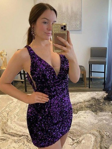 Shop V-Neck Sleeveless Short Velvet Sequin Homecoming Dress / Prom Dress Sydney