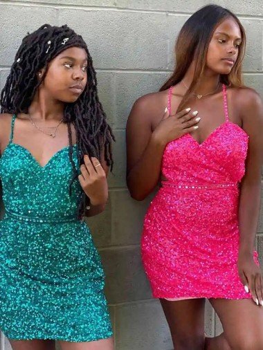 Shop V-Neck Sleeveless Short Velvet Sequin Cocktail Dress Sydney