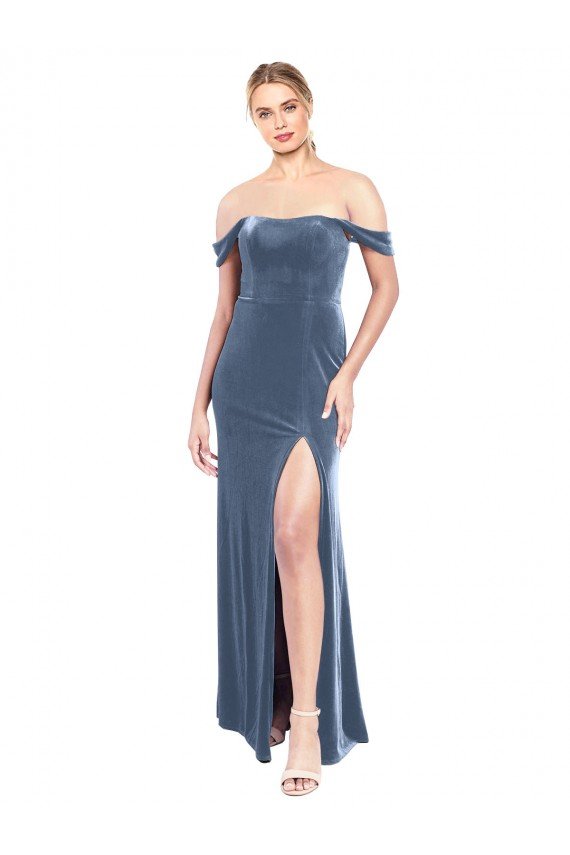 Shop Draped Sleeves Wide Scoop Neck Off the Shoulder Velvet Bridesmaid Dress / Prom Dress Sydney