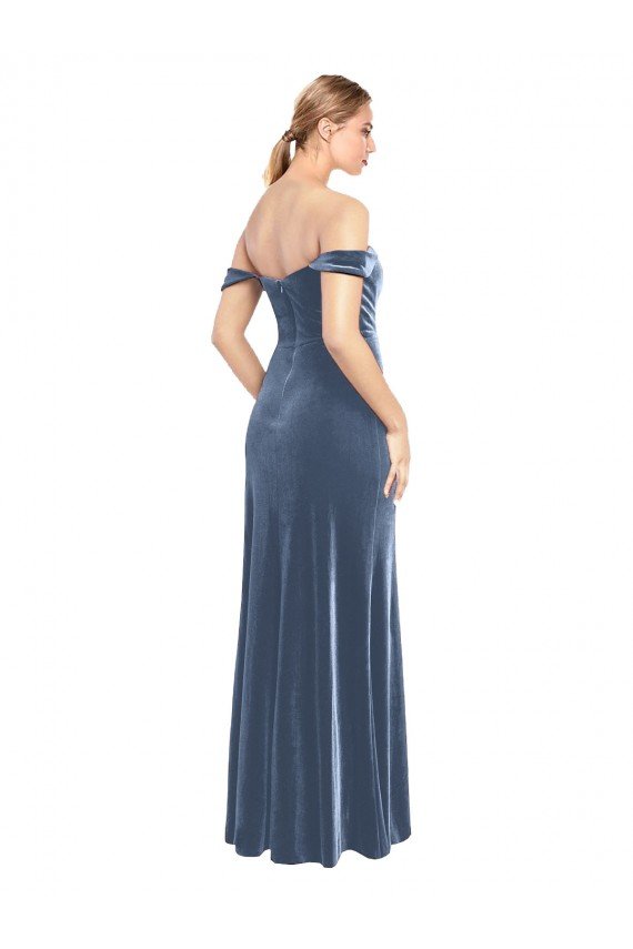 Shop Draped Sleeves Wide Scoop Neck Off the Shoulder Velvet Bridesmaid Dress / Prom Dress Sydney