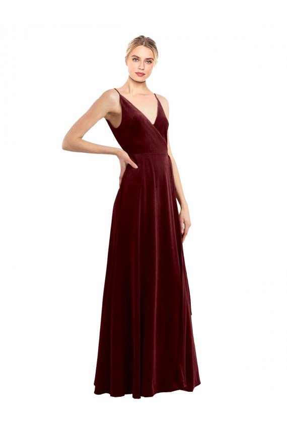 Shop Faux Wrap V-Neck Sleek Long Formal Velvet Bridesmaid Dress / Prom Dress Sydney