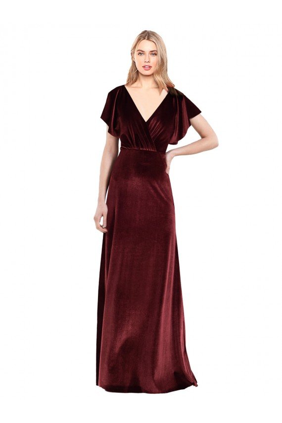 Shop Flutter Sleeves Open Back Long Velvet Bridesmaid Dress / Prom Dress Sydney