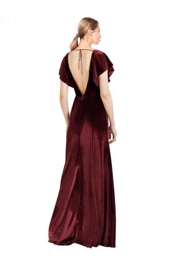 Shop Flutter Sleeves Open Back Long Velvet Bridesmaid Dress / Prom Dress Sydney