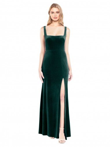 Shop Square Neck Full Length Velvet Bridesmaid Dress / Prom Dress with Side Slit Sydney