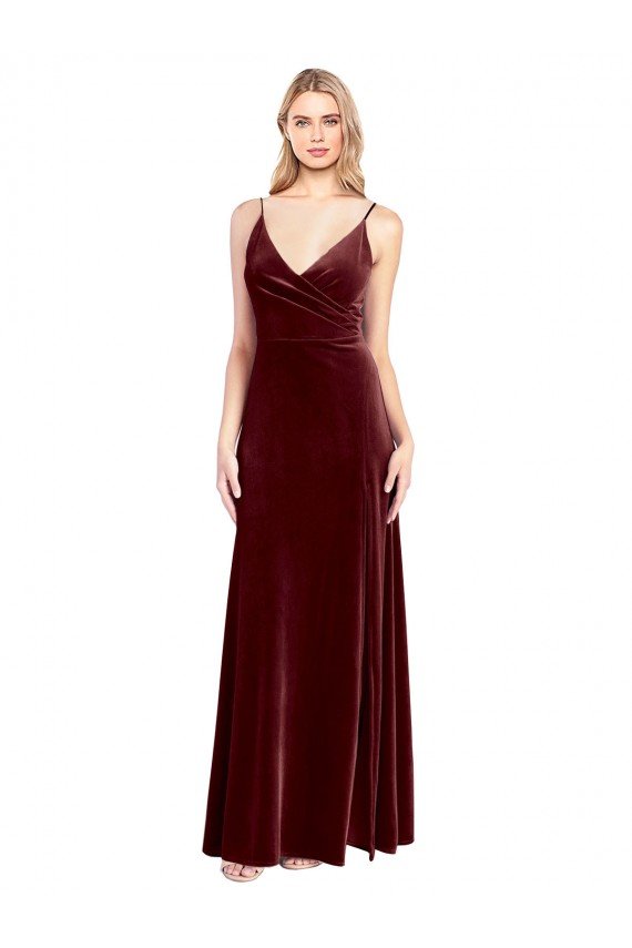 Shop Faux Surplice Neckline Slim A-Line Long Velvet Bridesmaid Dress / Prom Dress Sydney