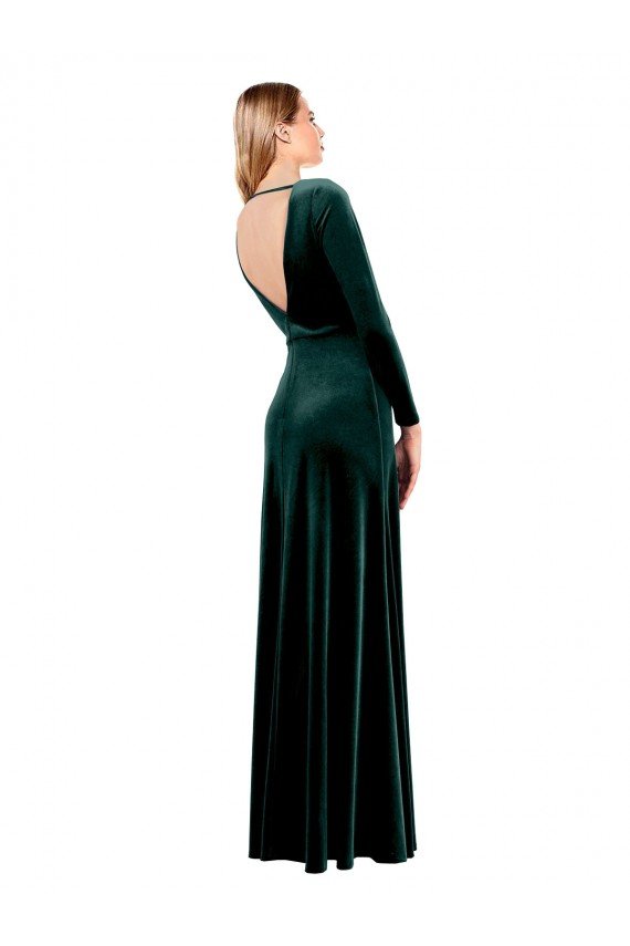 Shop Plunging V-Neckline Long Sleeves Open Back Velvet Bridesmaid Dress / Prom Dress Sydney