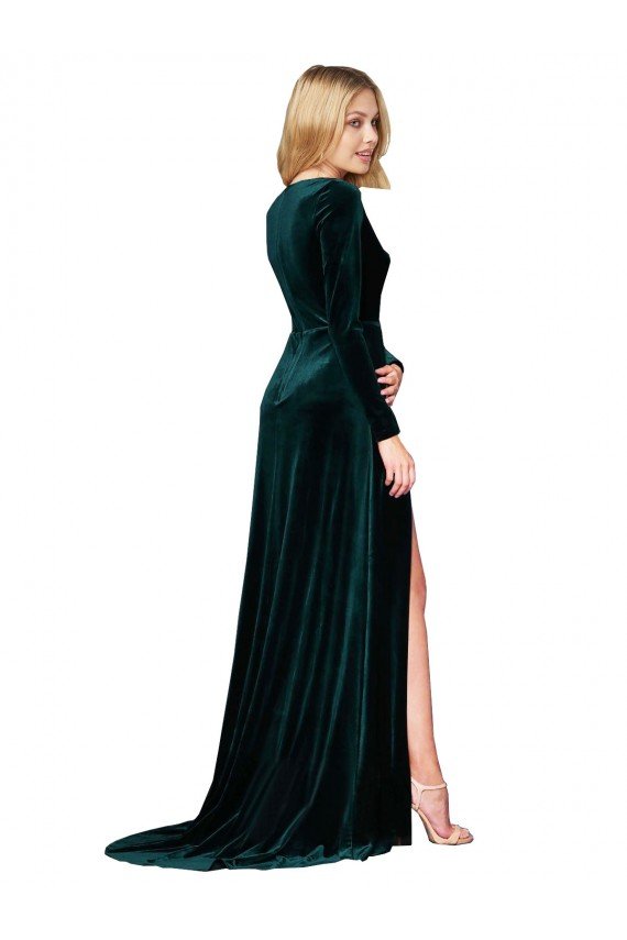 Shop Deep V-Neck Long Sleeves Formal Velvet Bridesmaid Dress / Prom Dress with High Side Split Sydney