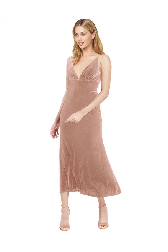 Shop Midi Cocktail Length Short V-Neck Velvet Bridesmaid Dress / Prom Dress with Notched Neckline Sydney