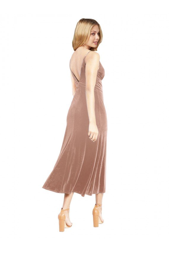 Shop Midi Cocktail Length Short V-Neck Velvet Bridesmaid Dress / Prom Dress with Notched Neckline Sydney