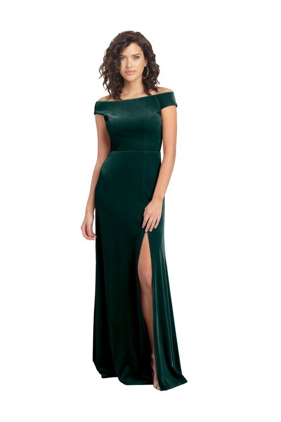 Shop Floor Length Cap Sleeves Long Formal Velvet Bridesmaid Dress / Prom Dress with High Side Slit Sydney