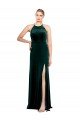 Shop Long Jewel Neck Full Length Velvet Bridesmaid Dress / Prom Dress with Side Slit Sydney