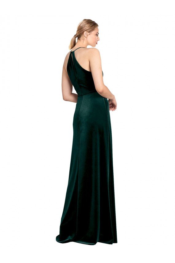Shop Long Jewel Neck Full Length Velvet Bridesmaid Dress / Prom Dress with Side Slit Sydney