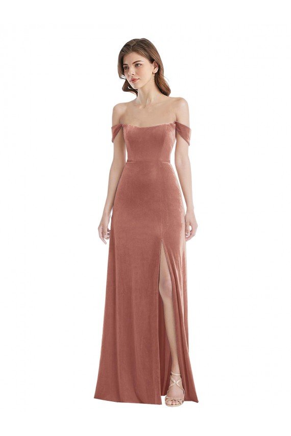 Shop Off the Shoulder Flounce Sleeve Velvet Maxi Bridesmaid Dress / Prom Dress Sydney
