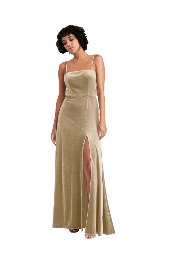 Shop Square Neck Formal Velvet Maxi Bridesmaid Dress / Prom Dress with Front Slit Sydney