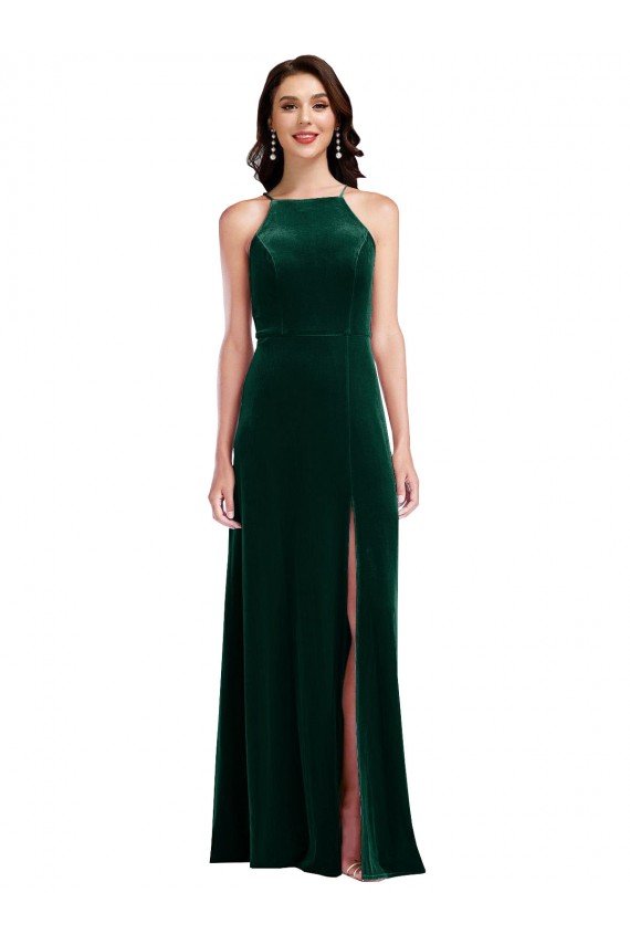 Shop Velvet Halter Maxi Bridesmaid Dress / Prom Dress with Front Slit Sydney