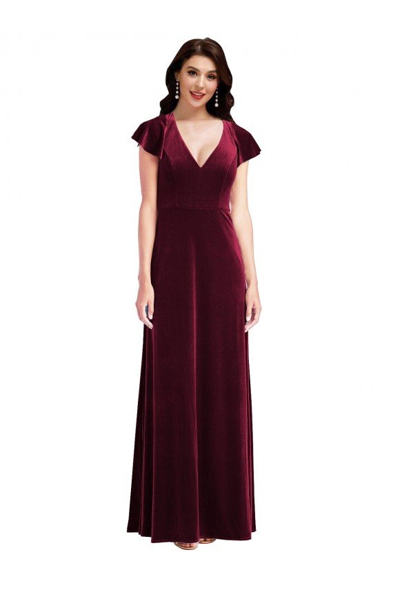 Shop Flutter Sleeve Velvet Maxi Bridesmaid Dress / Prom Dress with Pockets Sydney
