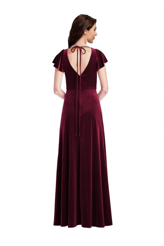 Shop Flutter Sleeve Velvet Maxi Bridesmaid Dress / Prom Dress with Pockets Sydney