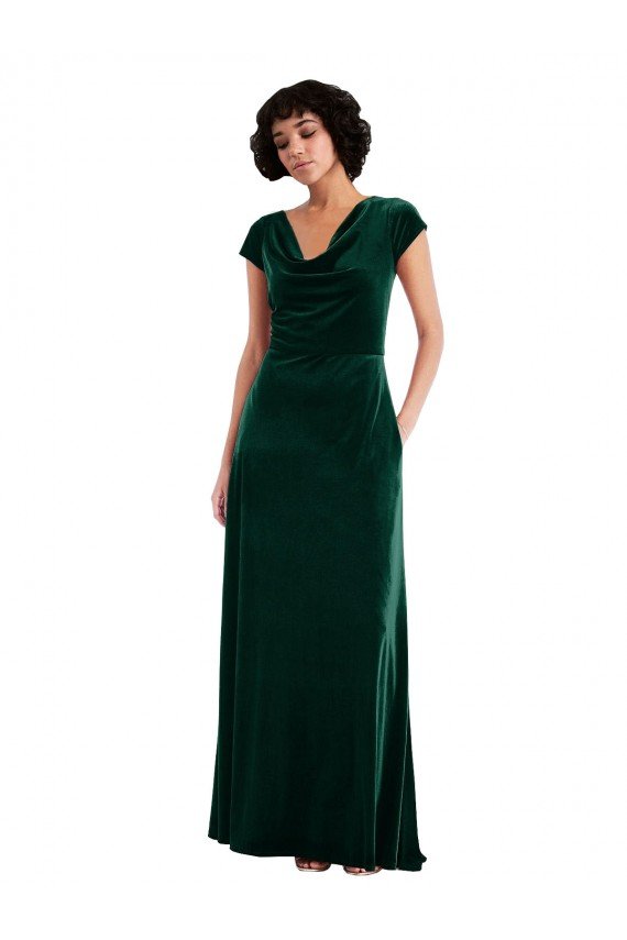 Shop Cowl Neck Cap Sleeve Velvet Maxi Bridesmaid Dress / Prom Dress with Pockets Sydney