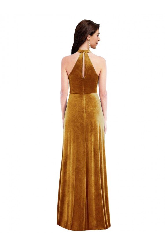 Shop High-Neck Halter Velvet Maxi Bridesmaid Dress / Prom Dress with Front Slit Sydney