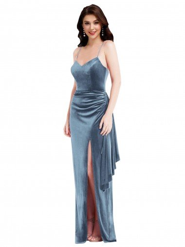 Shop Spaghetti Strap Formal Velvet Maxi Bridesmaid Dress / Prom Dress with Draped Skirt Sydney