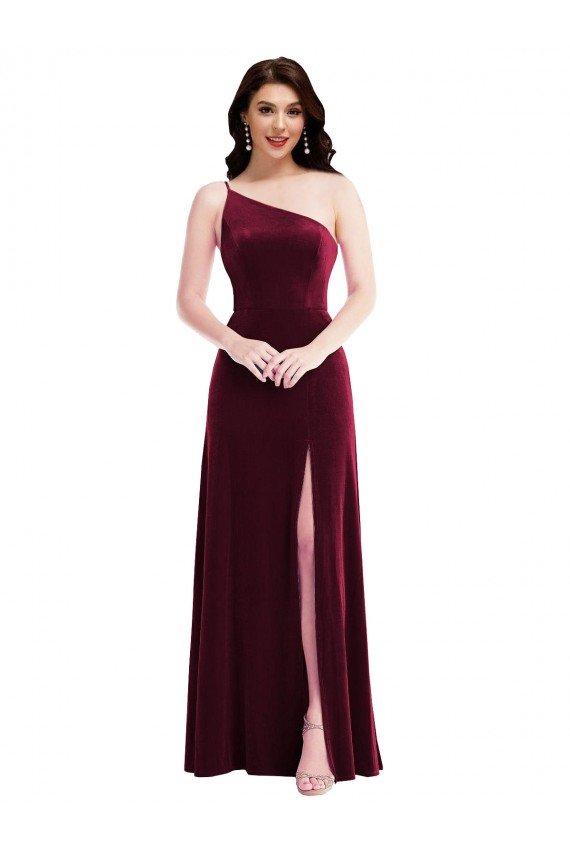 Shop One Shoulder Spaghetti Strap Velvet Maxi Bridesmaid Dress / Prom Dress with Pockets Sydney