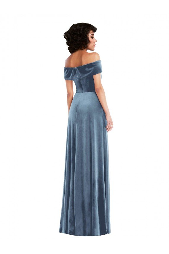 Shop Draped Cuff Off the Shoulder Velvet Maxi Bridesmaid Dress / Prom Dress with Pockets Sydney