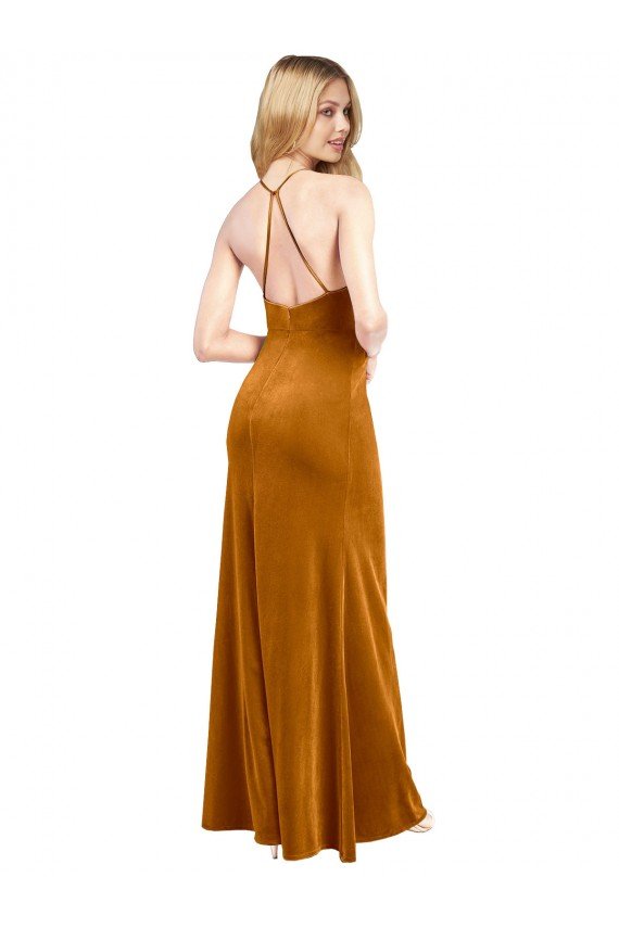 Shop Halter Neckline Long Full Length Formal Velvet Bridesmaid Dress / Prom Dress with Strappy Back Sydney