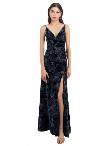 Shop Floral Velvet Surplice V-Neck Long Bridesmaid Dress with V-Back Sydney