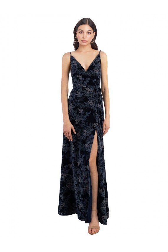 Shop Floral Velvet Surplice V-Neck Long Bridesmaid Dress with V-Back Sydney