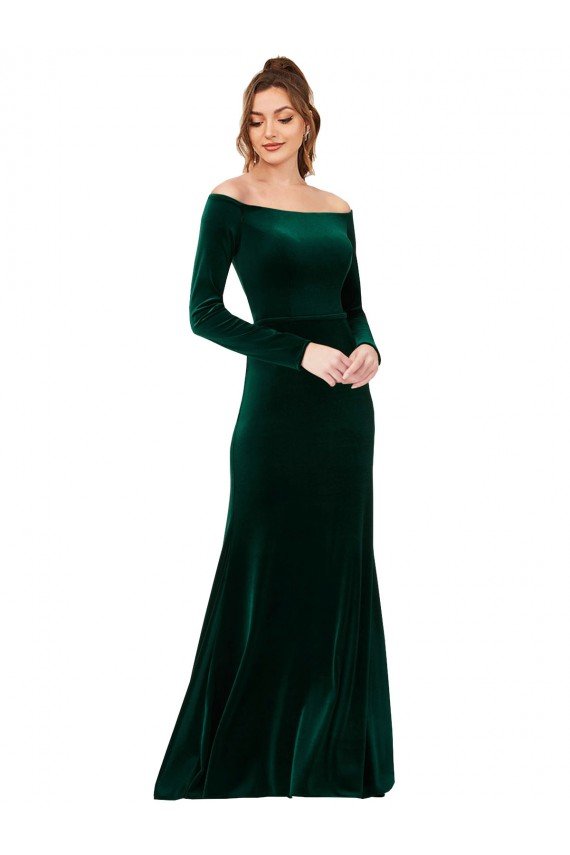 Shop Off the Shoulder Long Sleeves Formal Stretch Velvet Bridesmaid Dress / Prom Dress Sydney