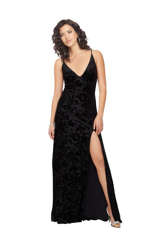 Shop V-Neck Cowl Back Floral Velvet Bridesmaid Dress with Front Slit and Deep V-Neck Sydney