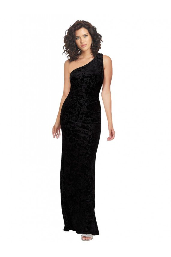 Shop One Shoulder Long Sheath Sleeveless Floral Velvet Bridesmaid Dress Sydney