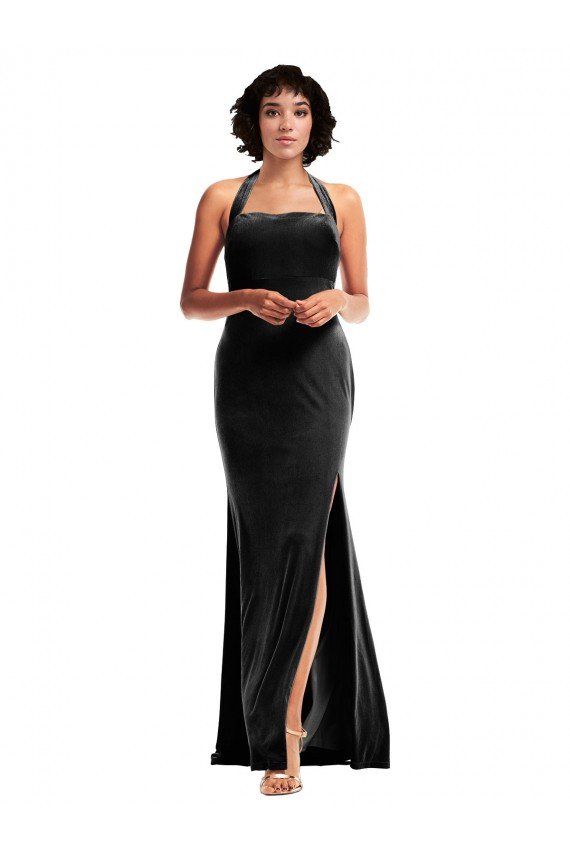 Shop Empire Waist Formal Stretch Velvet Bridesmaid Dress / Prom Dress with Halter Strap Sydney