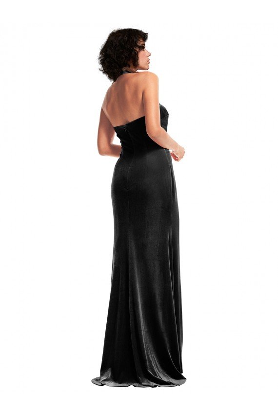 Shop Empire Waist Formal Stretch Velvet Bridesmaid Dress / Prom Dress with Halter Strap Sydney