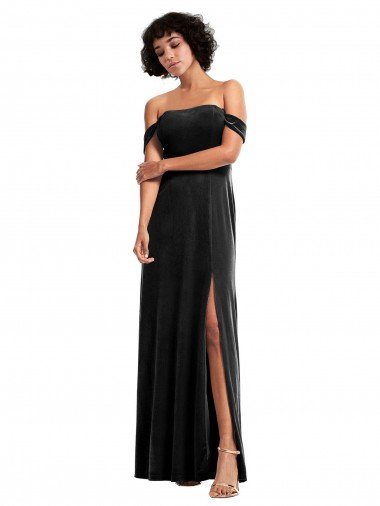 Shop Off the Shoulder Drapped Sleeves Formal Stretch Velvet Bridesmaid Dress / Prom Dress Sydney