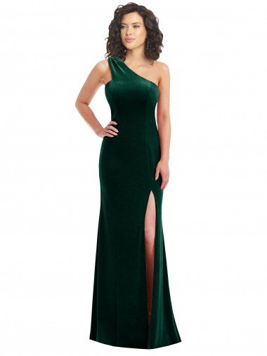 Shop One Shoulder Velvet Trumpet Bridesmaid Dress / Prom Dress with Front Slit Sydney