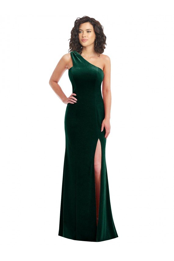 Shop One Shoulder Velvet Trumpet Bridesmaid Dress / Prom Dress with Front Slit Sydney