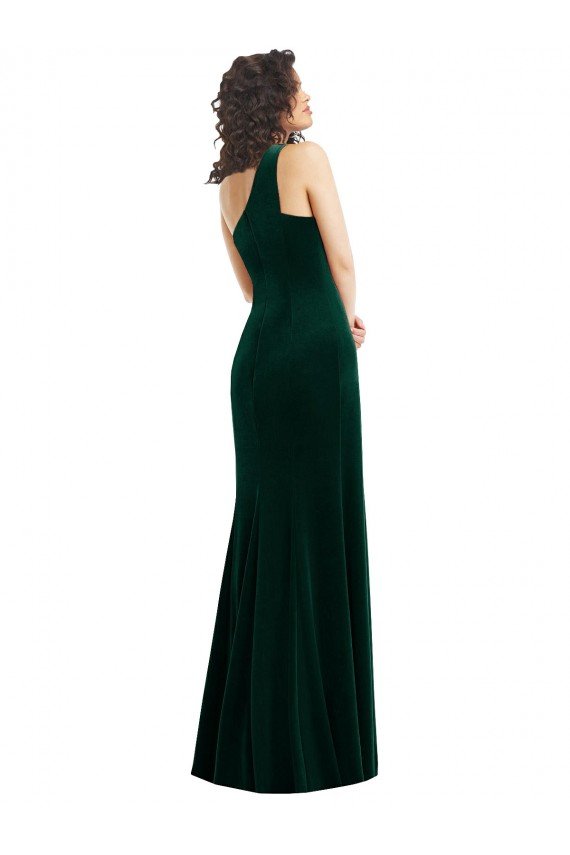 Shop One Shoulder Velvet Trumpet Bridesmaid Dress / Prom Dress with Front Slit Sydney