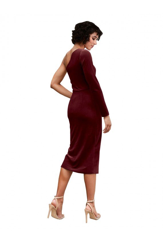 Shop One Shoulder Fitted Short Midi Length Velvet Bridesmaid Dress / Prom Dress Sydney